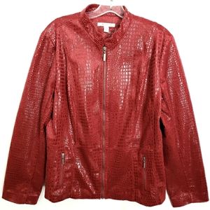Vintage JM Collection Red Faux Snakeskin Longsleeve Zipfront Jacket